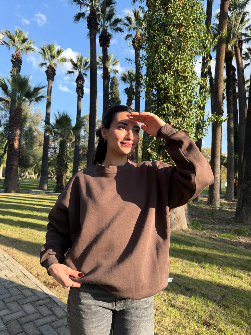 Chillandout Basic Sweatshirt – %100 Pamuklu Oversize Kahverengi - Enicpet Premium Store
