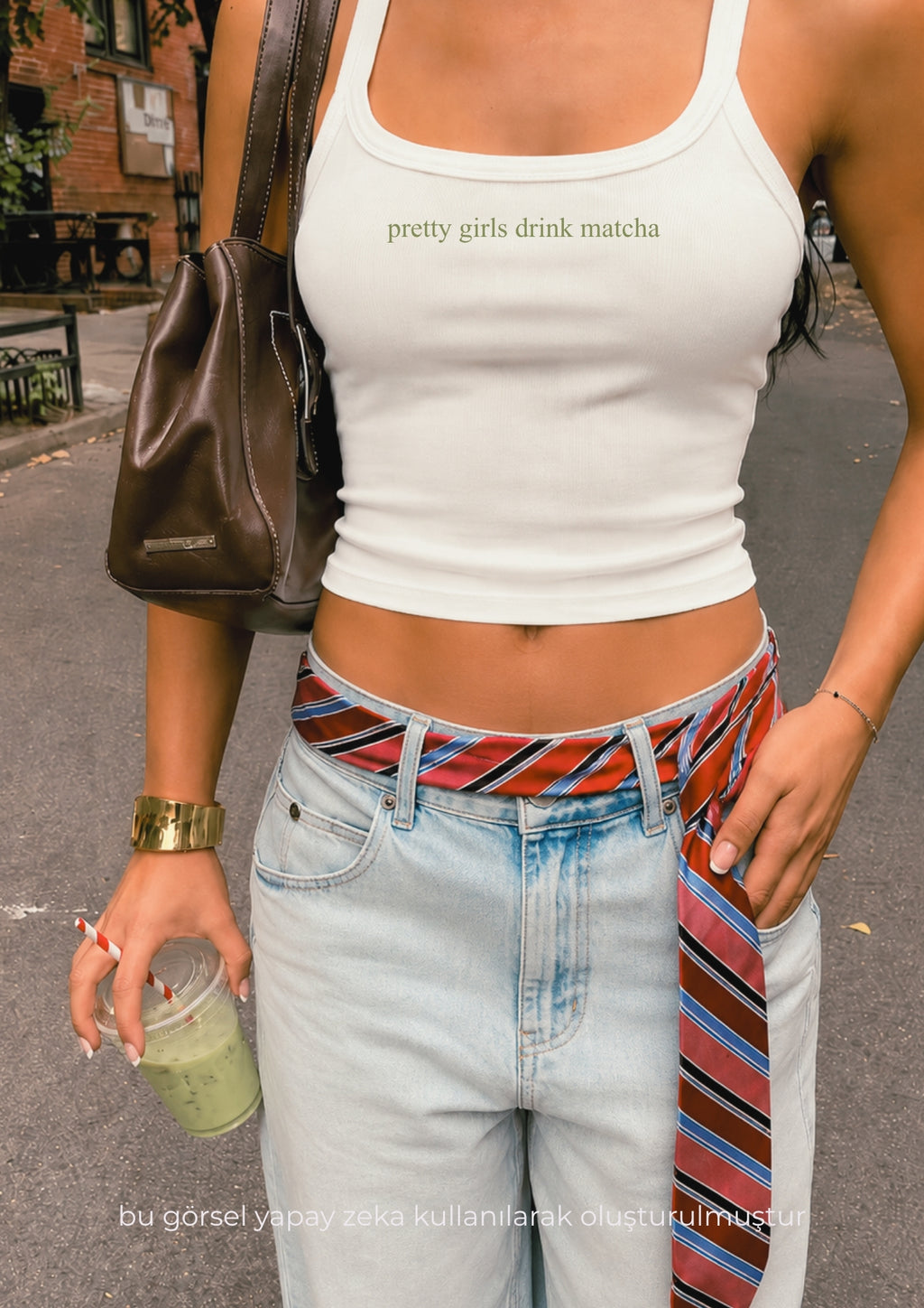 pretty girls drink matcha Tank Top Askılı - Enicpet Premium Store