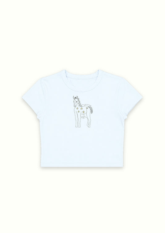 Vintage Pony Note Blue Crop Tee