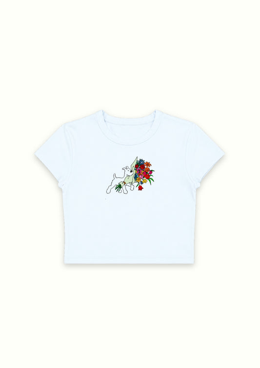 Floral Touch Blue Crop Tee